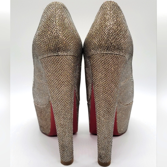 Christian Louboutin Metallic Glitter Lady Peep Pumps Ultra high heels Size 38.5 - Picture 7 of 13